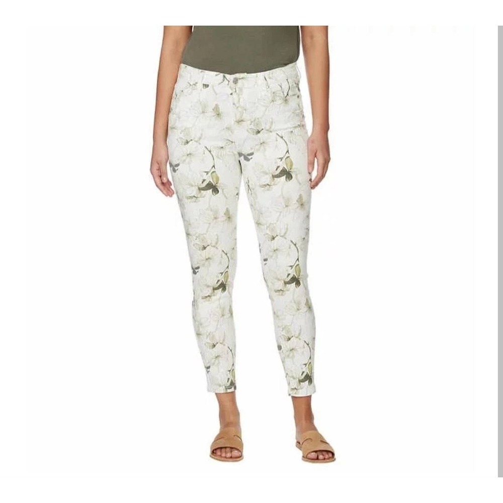 Buffalo David Bitton Women High Rise Ankle Skinny Pants White Ivory Floral 10/30